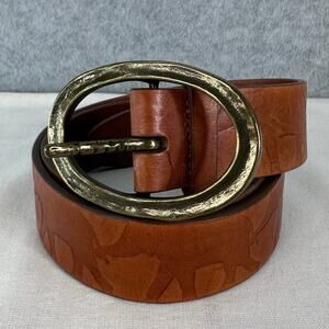 Coldwater Creek Women’s sz S Genuine Leather Elephant Embossed Belt Brown